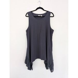 LOGO Lori Goldstein Womens 1X Top Blue Sharkbite Ruffle Hem Sleeveless Tunic